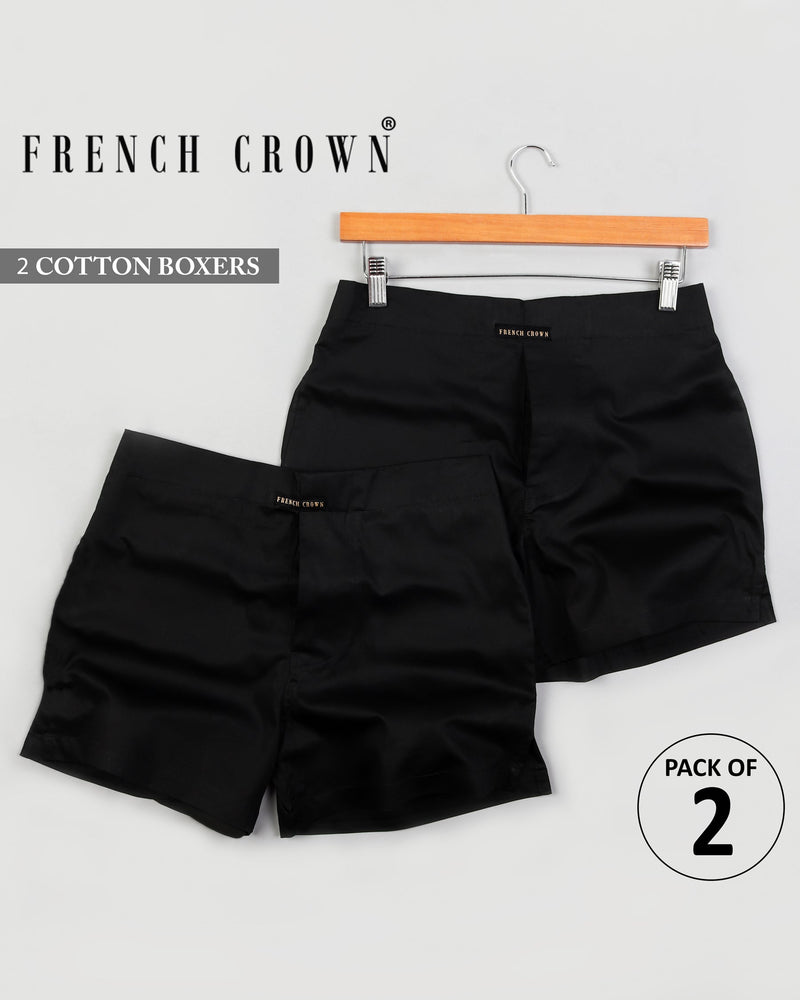 Two Black Solid Premium Cotton Boxers BX044-40, BX044-32, BX044-38, BX044-36, BX044-28, BX044-44, BX044-30, BX044-34, BX044-42