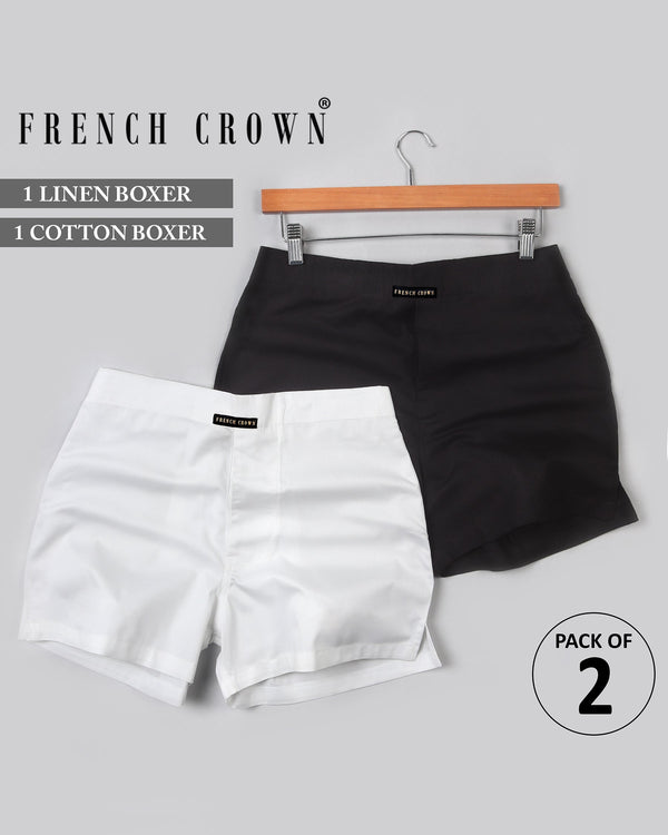 White Giza Cotton and Black Premium Linen Boxers BX048-40, BX048-28, BX048-30, BX048-44, BX048-42, BX048-36, BX048-38, BX048-32, BX048-34