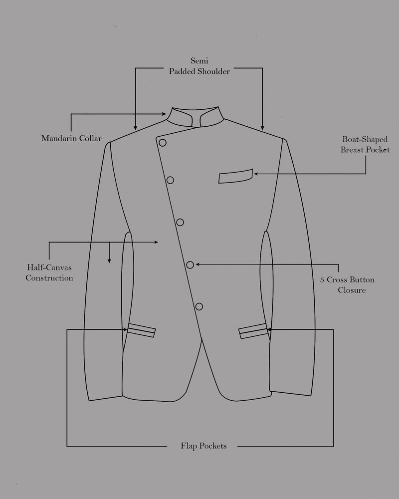 Sandrift and Gravel Cross-Button Bandhgala Designer Suit