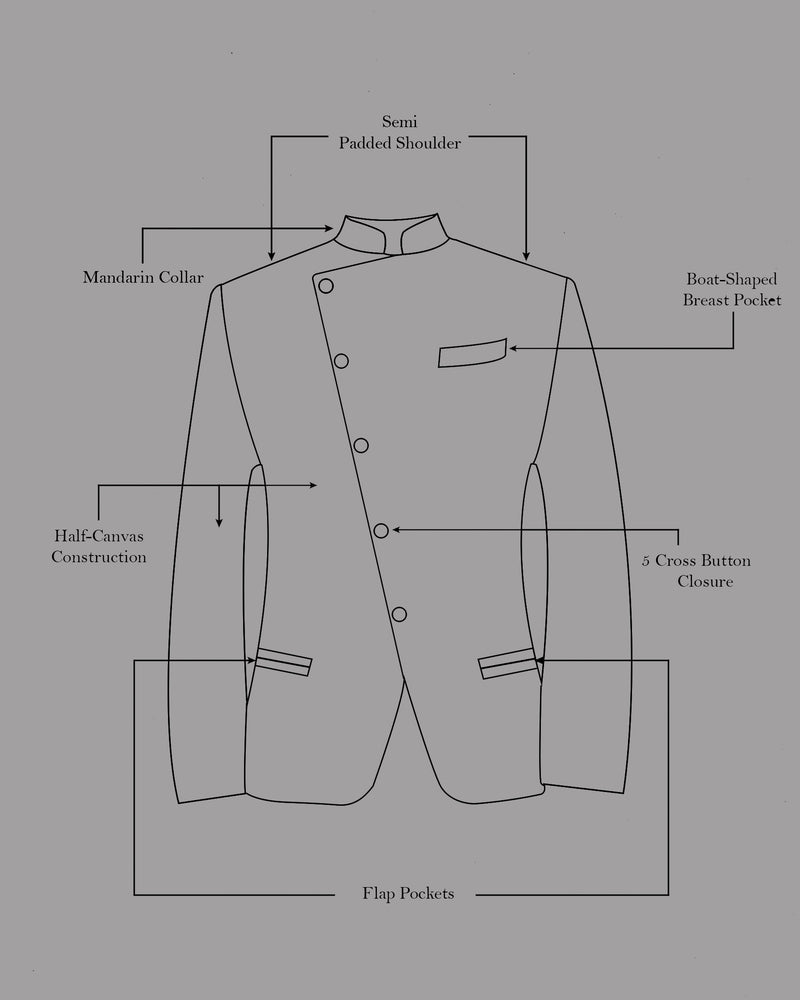 Twilight Blue Premium Cotton Cross Buttoned Bandhgala Blazer