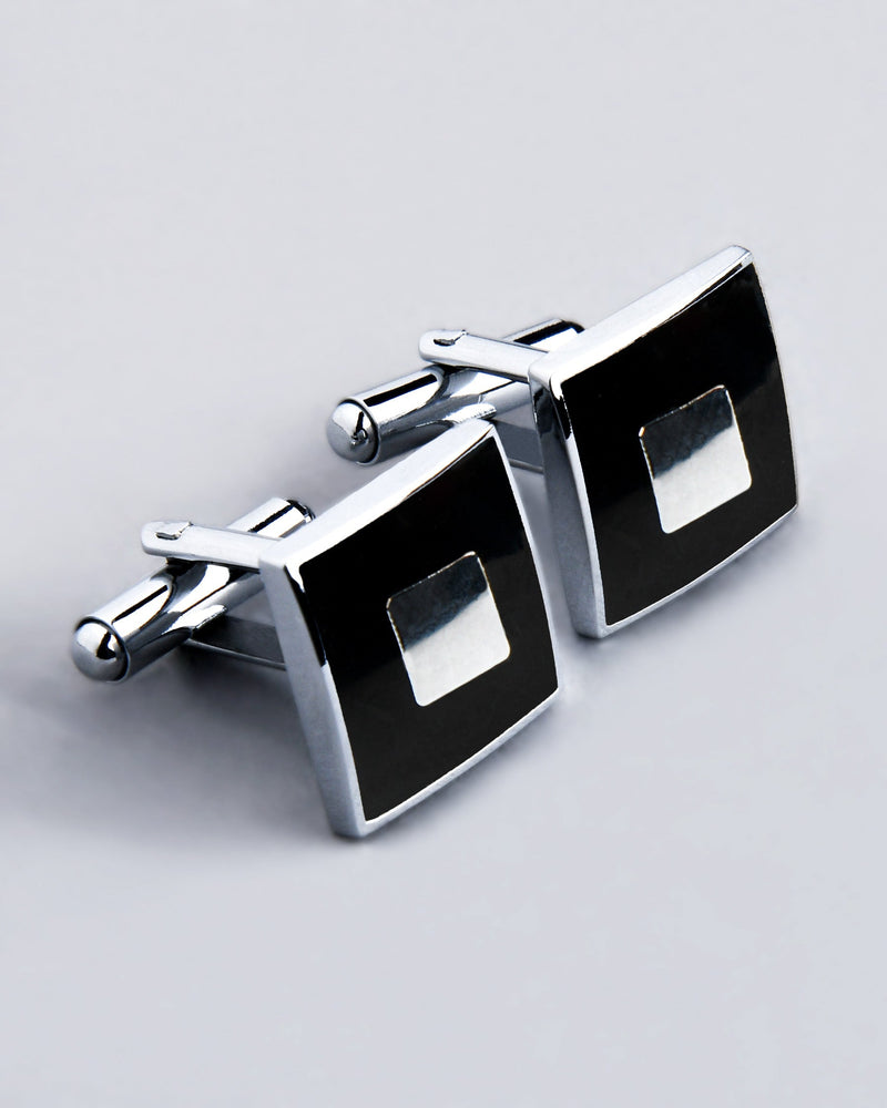 Classic Square Black Border Steel Cufflinks CL44