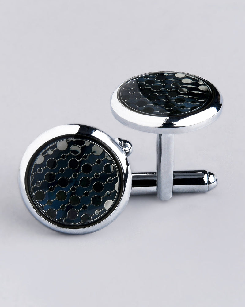 Silver with Black Patterned Steel Cufflinks