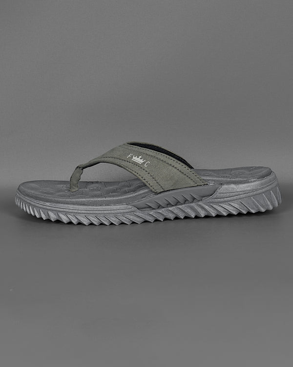 Grey Map Patterned Suede top comfortable Flip flops