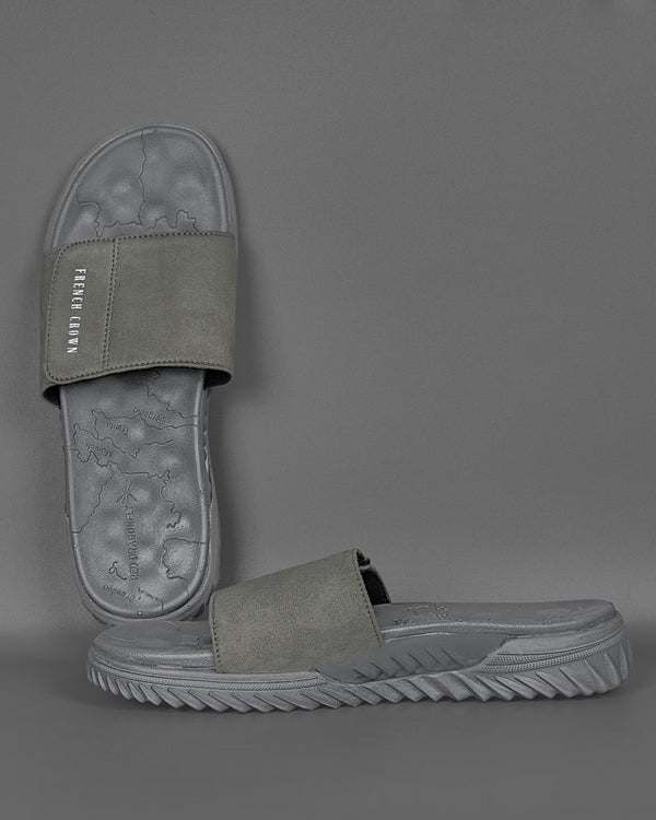 Light Grey Map Patterned Suede top comfortable Sliders