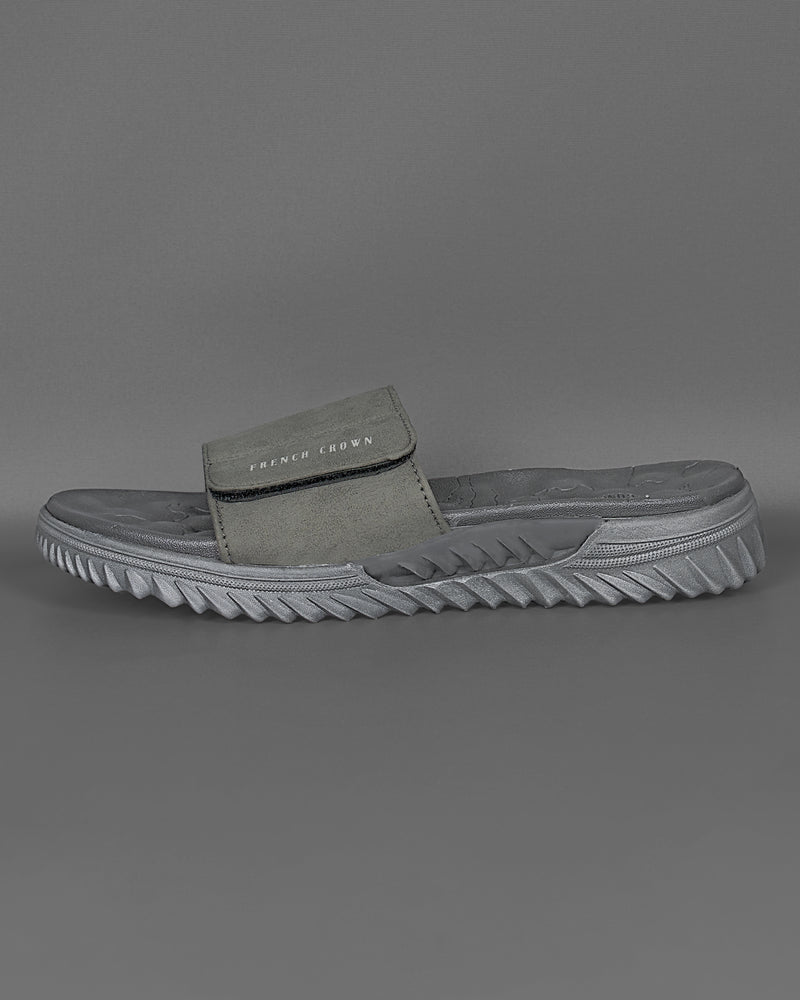 Light Grey Map Patterned Suede top comfortable Sliders