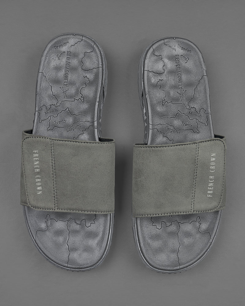 Light Grey Map Patterned Suede top comfortable Sliders