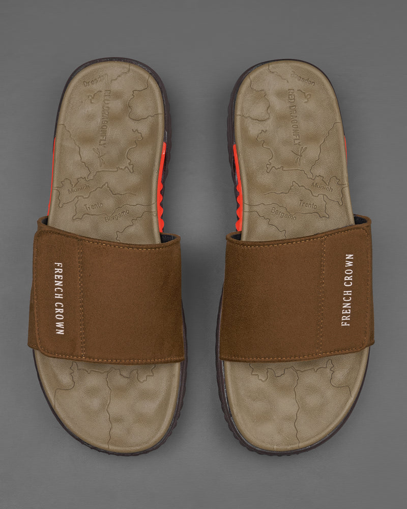 Brown Map Patterned Suede top comfortable Sliders