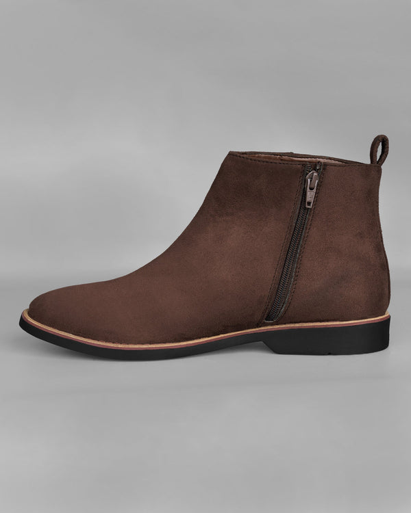 Taupe Brown Zipper suede Chelsea Boots