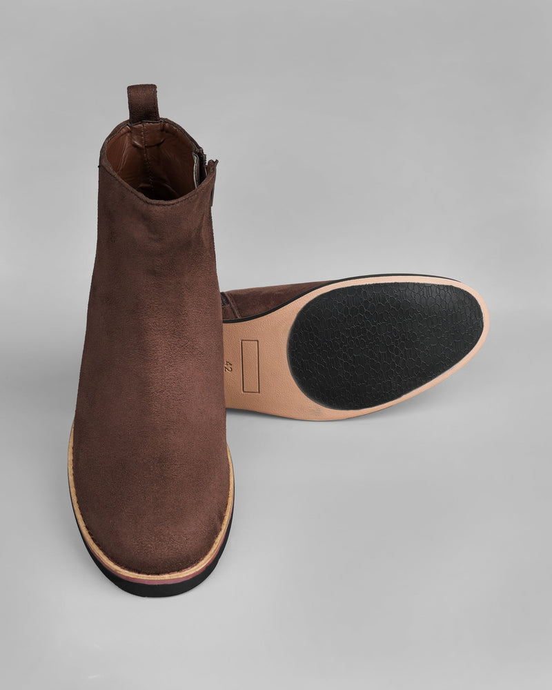 Taupe Brown Zipper suede Chelsea Boots