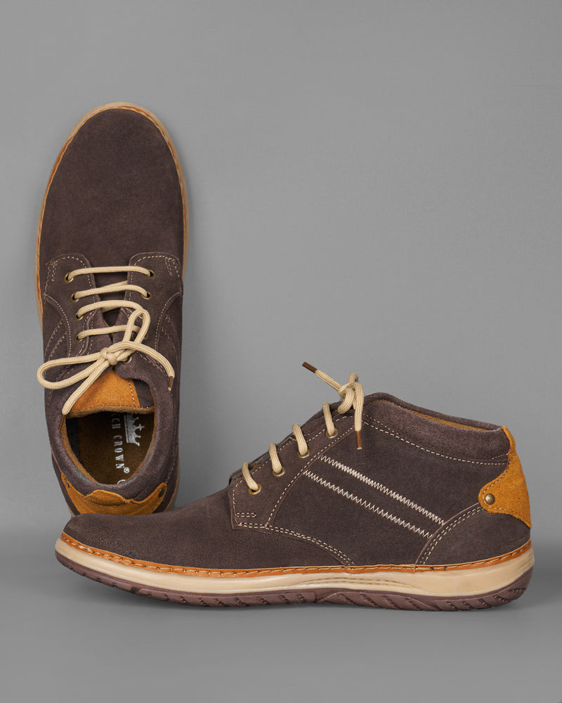 Dark Brown with Cream Lace Derby Leather Shoes
