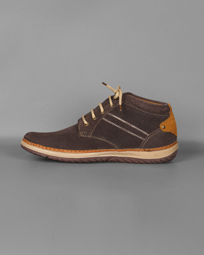 Dark Brown with Cream Lace Derby Leather Shoes