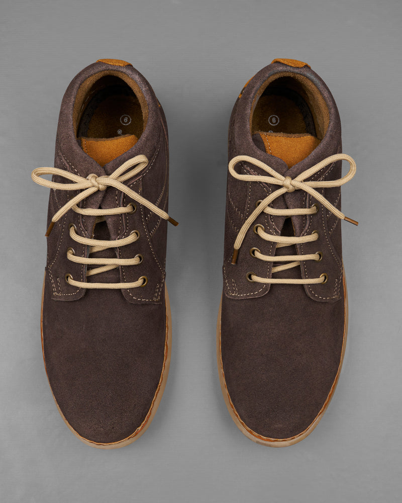 Dark Brown with Cream Lace Derby Leather Shoes