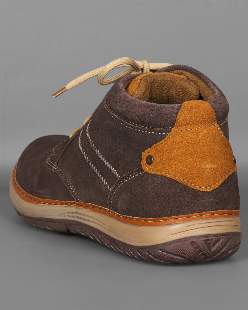 Dark Brown with Cream Lace Derby Leather Shoes