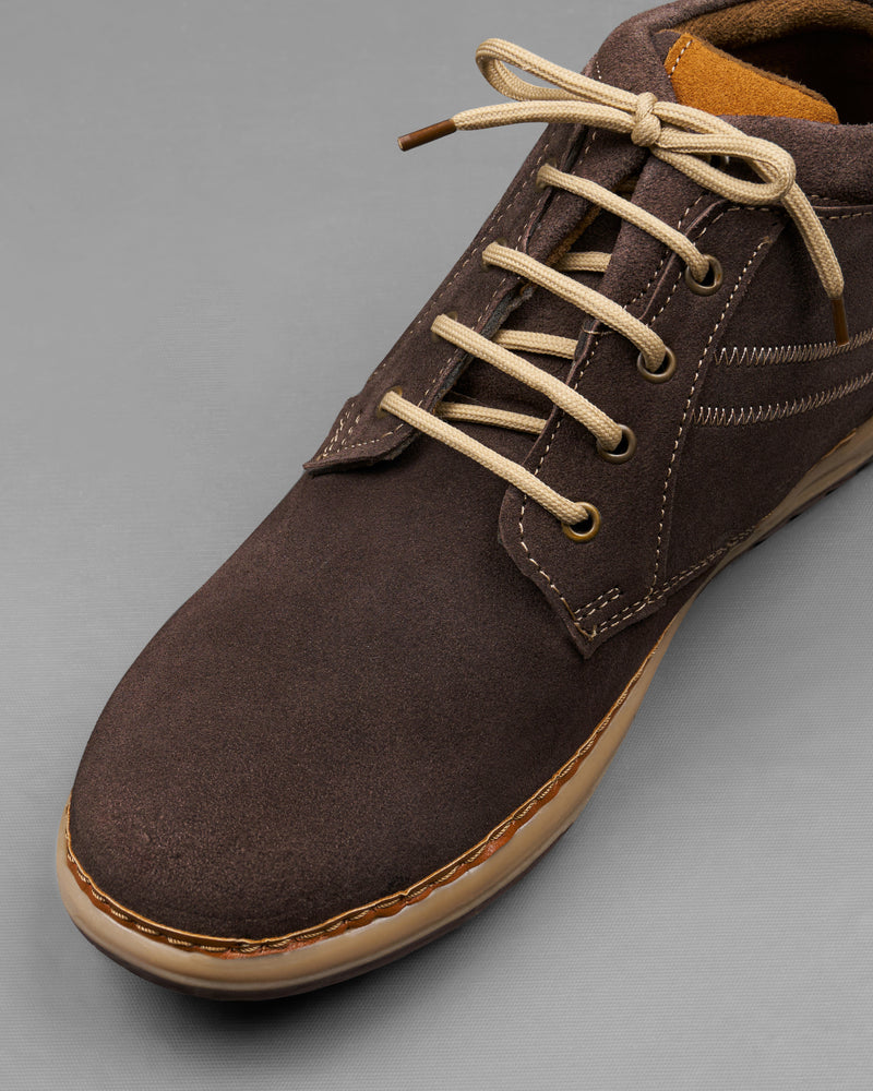 Dark Brown with Cream Lace Derby Leather Shoes