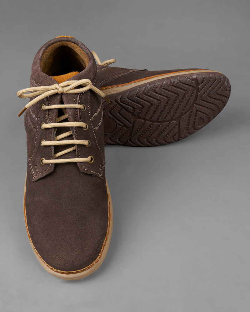 Dark Brown with Cream Lace Derby Leather Shoes