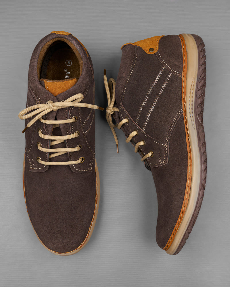 Dark Brown with Cream Lace Derby Leather Shoes