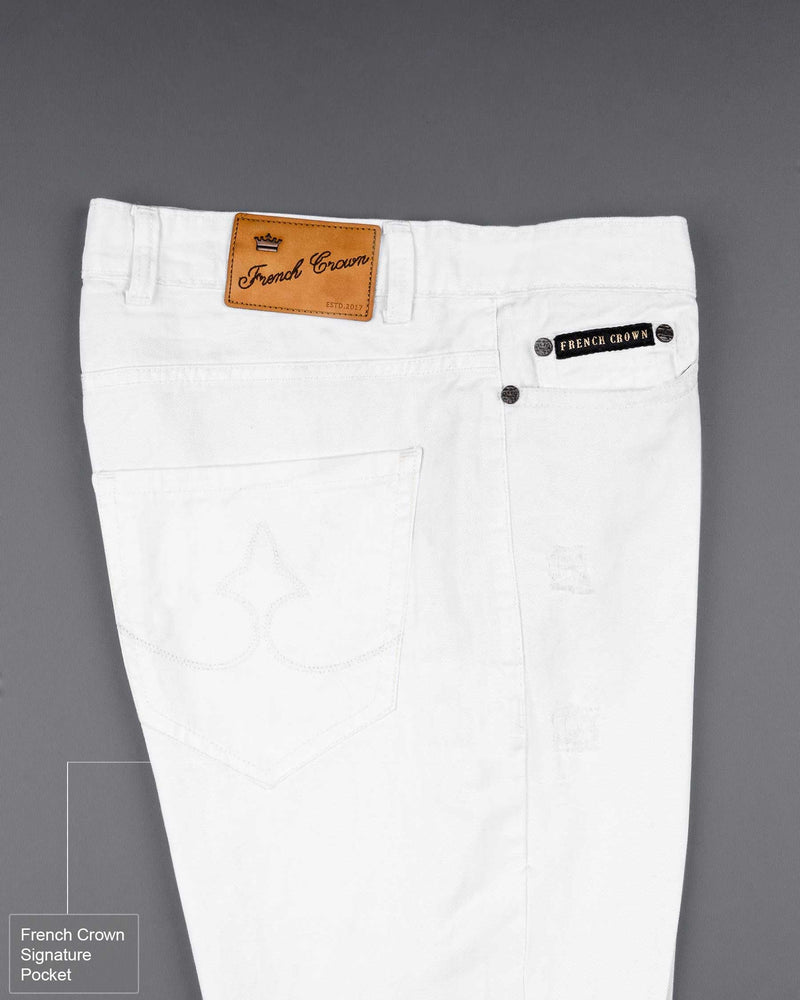 Bright White Distressed Stretchable Denim J104-32, J104-34, J104-36, J104-38, J104-40