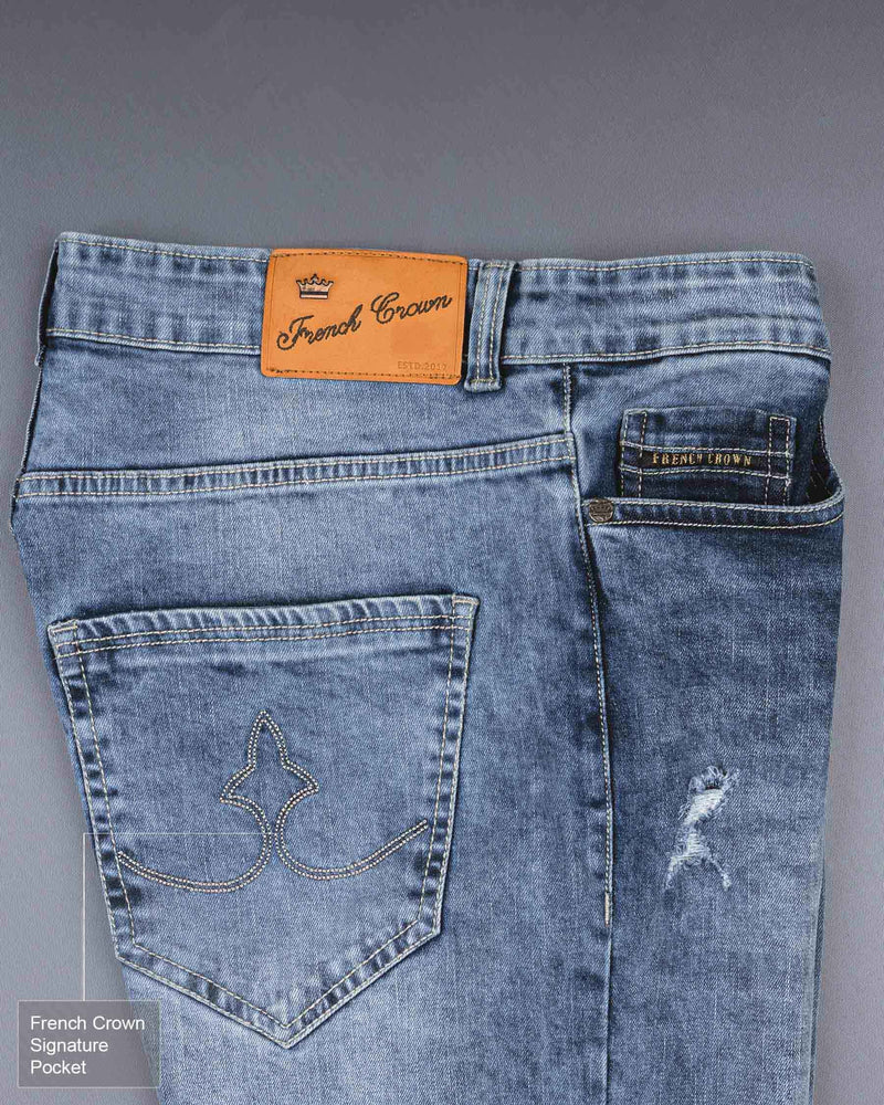 Lynch Blue Stone washed Mildly Distressed Stretchable Denim J136-32, J136-34, J136-36, J136-38, J136-40