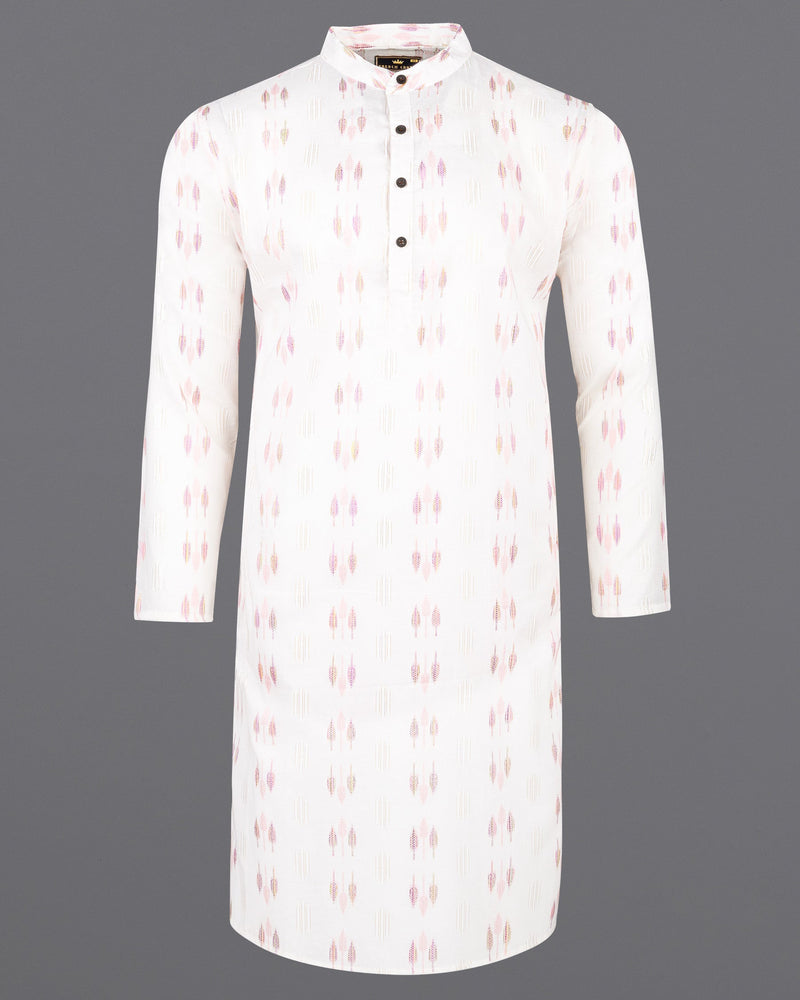 Cosmos Pink Leaves Textured Jacquard Premium Giza Cotton Kurta KT007-39, KT007-40, KT007-42, KT007-44, KT007-46