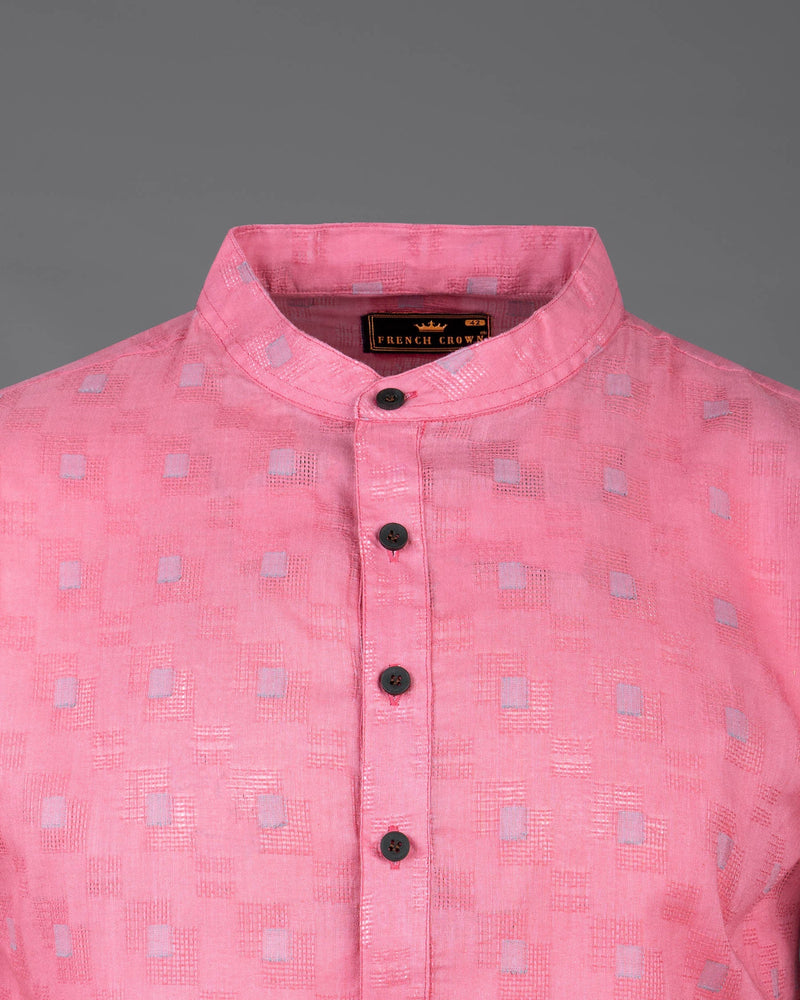 Flamingo Pink Geometric Dobby Textured Premium Giza Cotton Kurta KT011-39, KT011-40, KT011-42, KT011-44, KT011-46