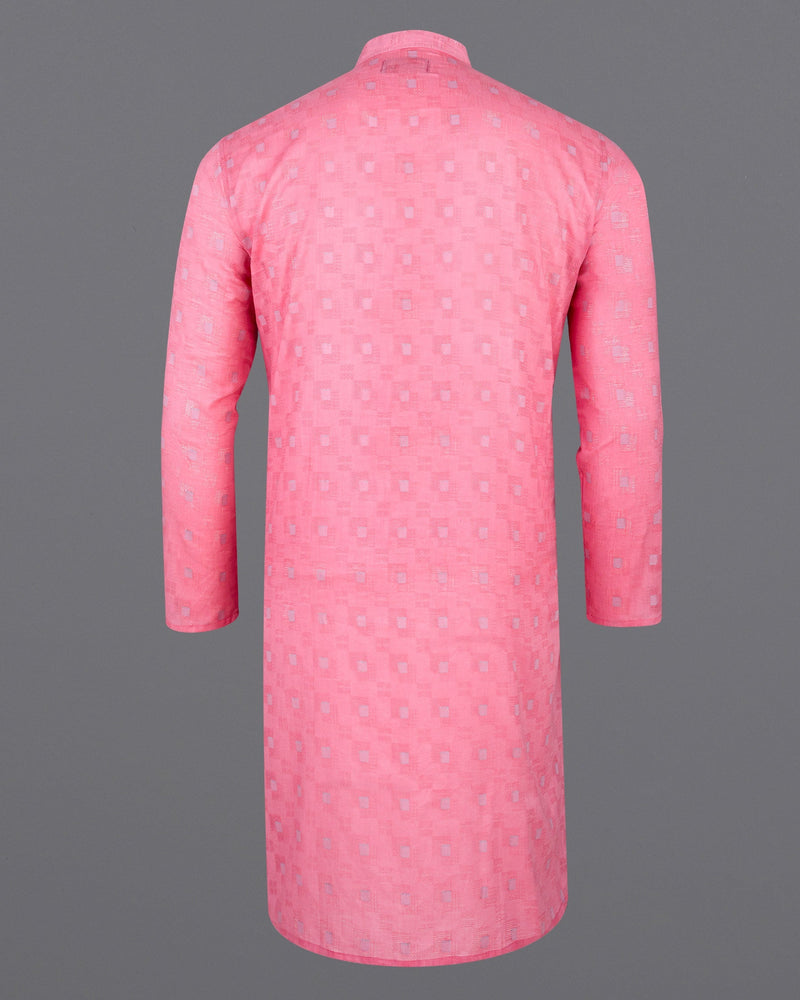 Flamingo Pink Geometric Dobby Textured Premium Giza Cotton Kurta KT011-39, KT011-40, KT011-42, KT011-44, KT011-46