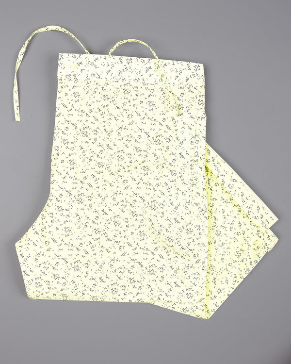 Light yellow Micro Flowers Printed Premium Cotton Lounge Pant LP156-28, LP156-30, LP156-32, LP156-34, LP156-36, LP156-38, LP156-40, LP156-42, LP156-44