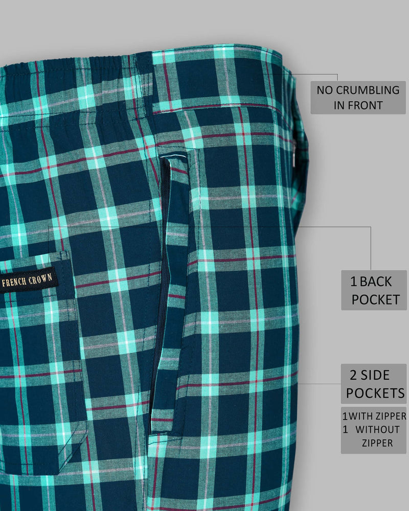 Nile Blue Checked Premium Cotton Lounge Pant LP130-28, LP130-30, LP130-36, LP130-38, LP130-40, LP130-42, LP130-44, LP130-32, LP130-34