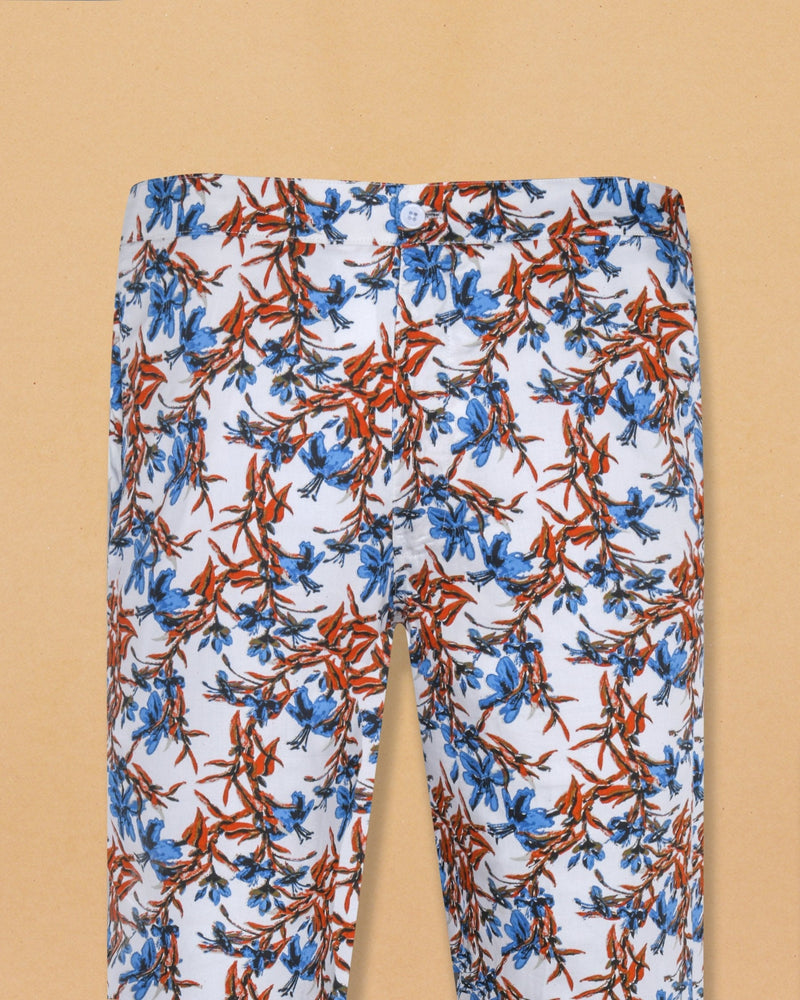 Bright White Flower Printed Ultra-soft Premium Cotton Lounge Pant LP058-28, LP058-36, LP058-42, LP058-38, LP058-32, LP058-40, LP058-44, LP058-30, LP058-34