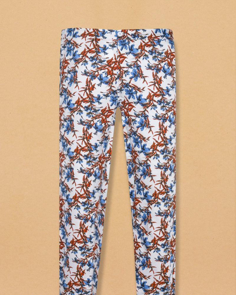 Bright White Flower Printed Ultra-soft Premium Cotton Lounge Pant LP058-28, LP058-36, LP058-42, LP058-38, LP058-32, LP058-40, LP058-44, LP058-30, LP058-34