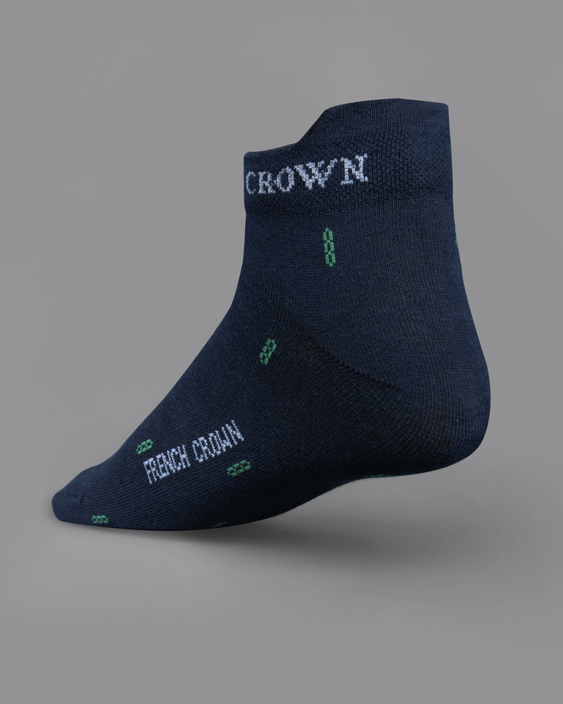 Blue with Green Textured Ankle Length Socks  SO022