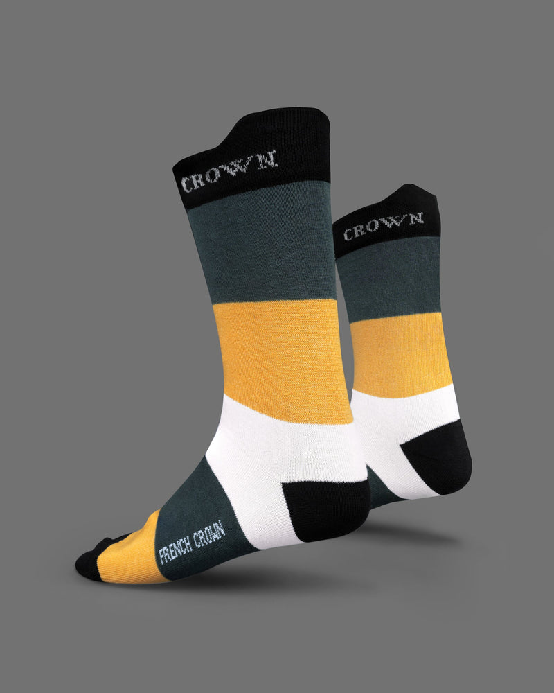 Pack of 10 Socks: Pale Orange, Olive Green, Gray, White, and Black Striped Premium Combed Cotton Crew Length, No-show and Ankle length Shocks SOC010