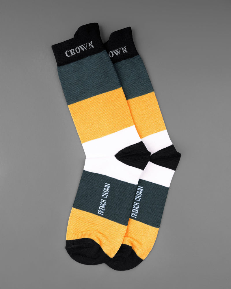 Pack of 10 Socks: Pale Orange, Olive Green, Gray, White, and Black Striped Premium Combed Cotton Crew Length, No-show and Ankle length Shocks SOC010