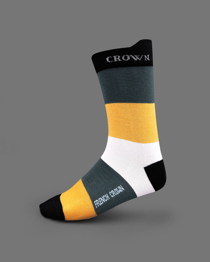 Pack of 10 Socks: Pale Orange, Olive Green, Gray, White, and Black Striped Premium Combed Cotton Crew Length, No-show and Ankle length Shocks SOC010