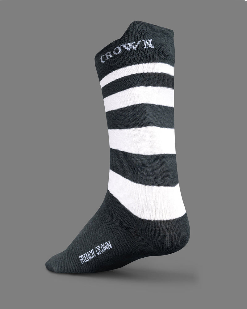 Pack of 10 Socks: Pale Orange, Olive Green, Gray, White, and Black Striped Premium Combed Cotton Crew Length, No-show and Ankle length Shocks SOC010