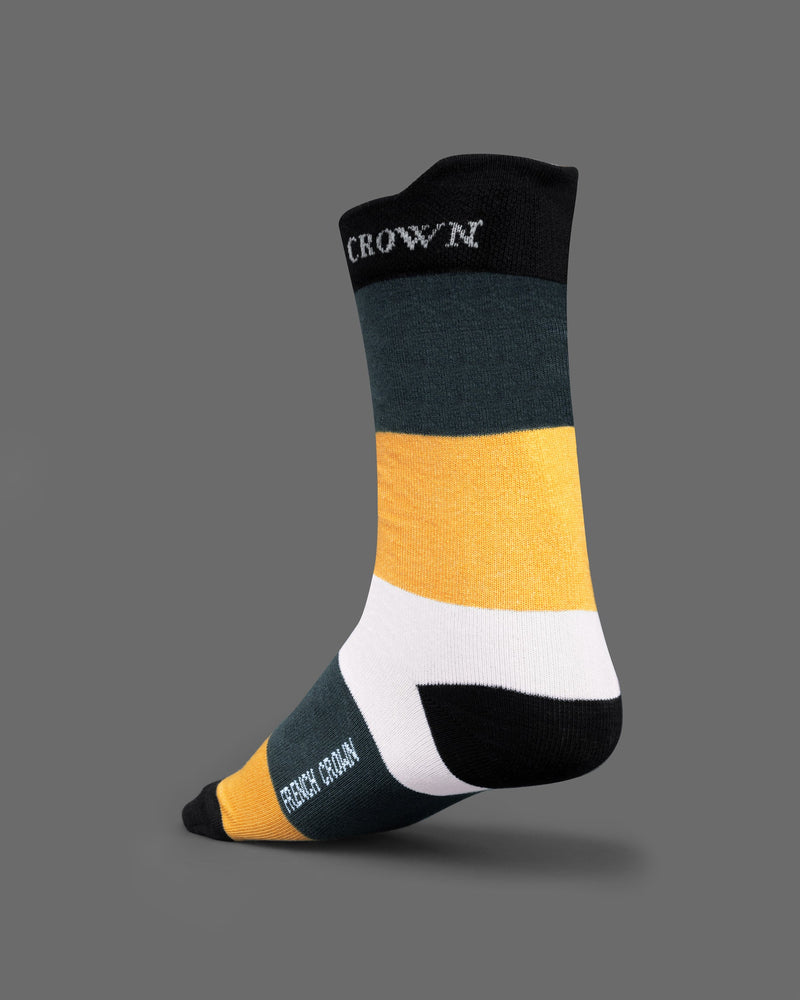 Pack of 10 Socks: Pale Orange, Olive Green, Gray, White, and Black Striped Premium Combed Cotton Crew Length, No-show and Ankle length Shocks SOC010