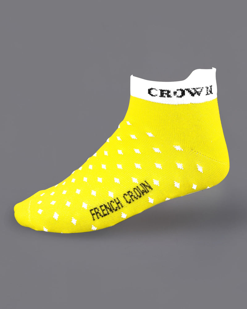 Pack of 5: Sunny Yellow with polka dot, Deep Teal Blue Striped, Navy Blue, And Black Premium Combed Cotton Ankle Length Socks SOC001