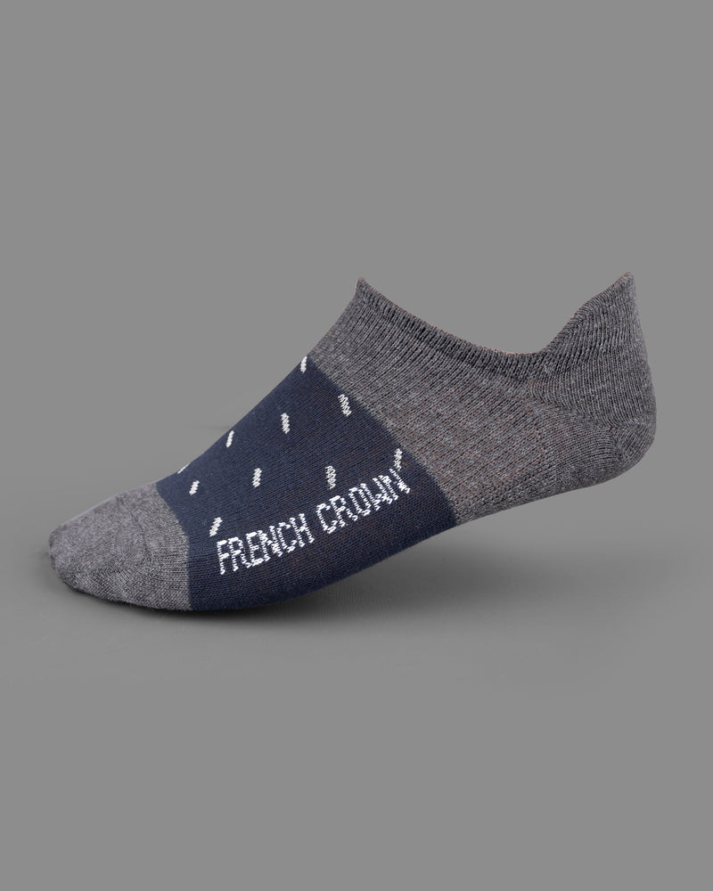 Pack of 5: Navy Blue, Melon Pink, Olive Green, And Grey with Green Greek Key Patterned Premium Combed Cotton Ankle and No-show Length Socks SOC005