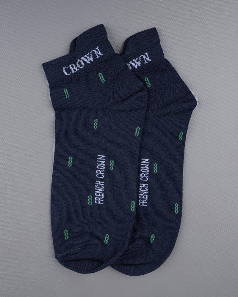 Pack of 5: Navy Blue, Melon Pink, Olive Green, And Grey with Green Greek Key Patterned Premium Combed Cotton Ankle and No-show Length Socks SOC005