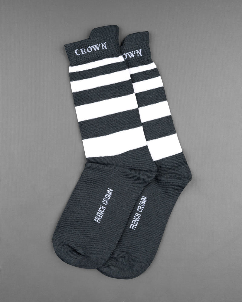 Pack of 5: white with black Stripped, gray with Black Stripped, Grey with Green Greek Key Patterned, And White Premium Combed Cotton Ankle, No-show and Crew length Socks SOC006