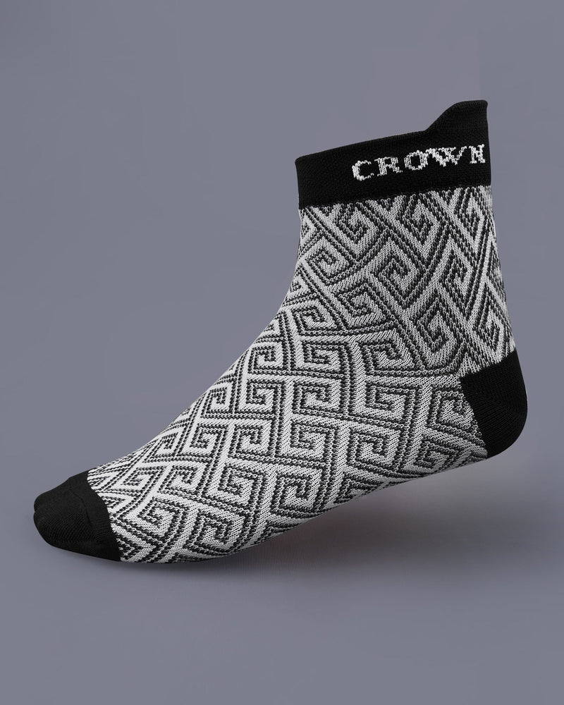 Pack of 5: white with black Stripped, gray with Black Stripped, Grey with Green Greek Key Patterned, And White Premium Combed Cotton Ankle, No-show and Crew length Socks SOC006