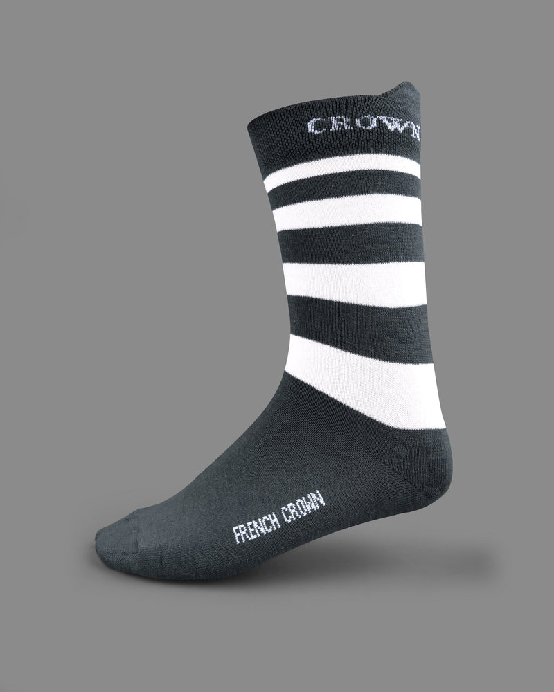 Pack of 5: white with black Stripped, gray with Black Stripped, Grey with Green Greek Key Patterned, And White Premium Combed Cotton Ankle, No-show and Crew length Socks SOC006