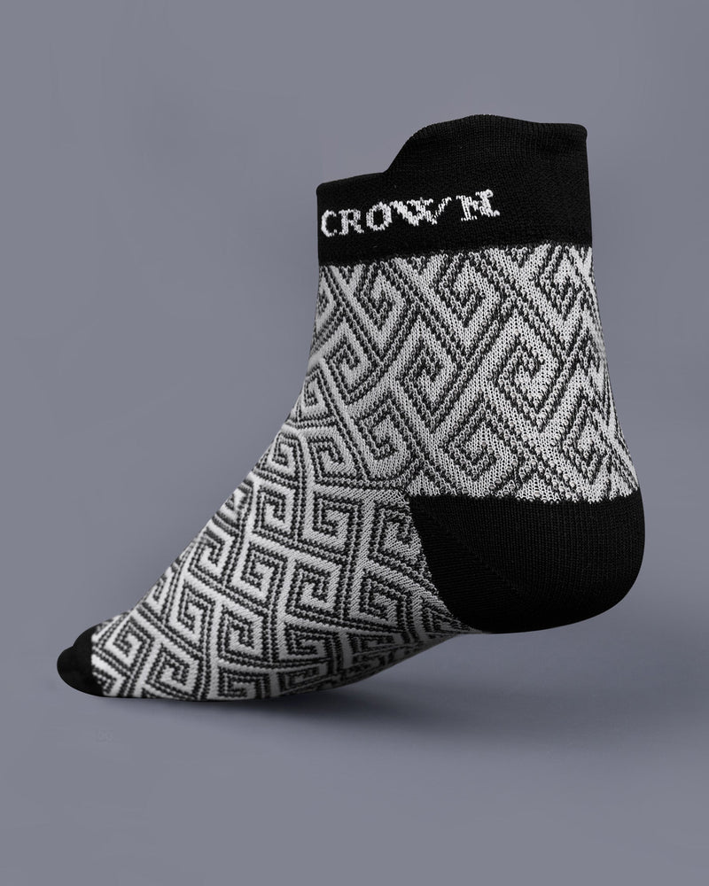 Pack of 5: white with black Stripped, gray with Black Stripped, Grey with Green Greek Key Patterned, And White Premium Combed Cotton Ankle, No-show and Crew length Socks SOC006