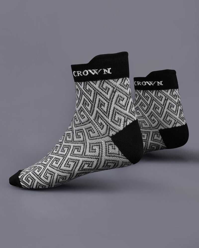 Pack of 5: white with black Stripped, gray with Black Stripped, Grey with Green Greek Key Patterned, And White Premium Combed Cotton Ankle, No-show and Crew length Socks SOC006