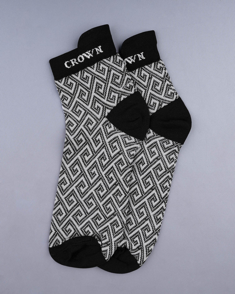 Pack of 5: white with black Stripped, gray with Black Stripped, Grey with Green Greek Key Patterned, And White Premium Combed Cotton Ankle, No-show and Crew length Socks SOC006