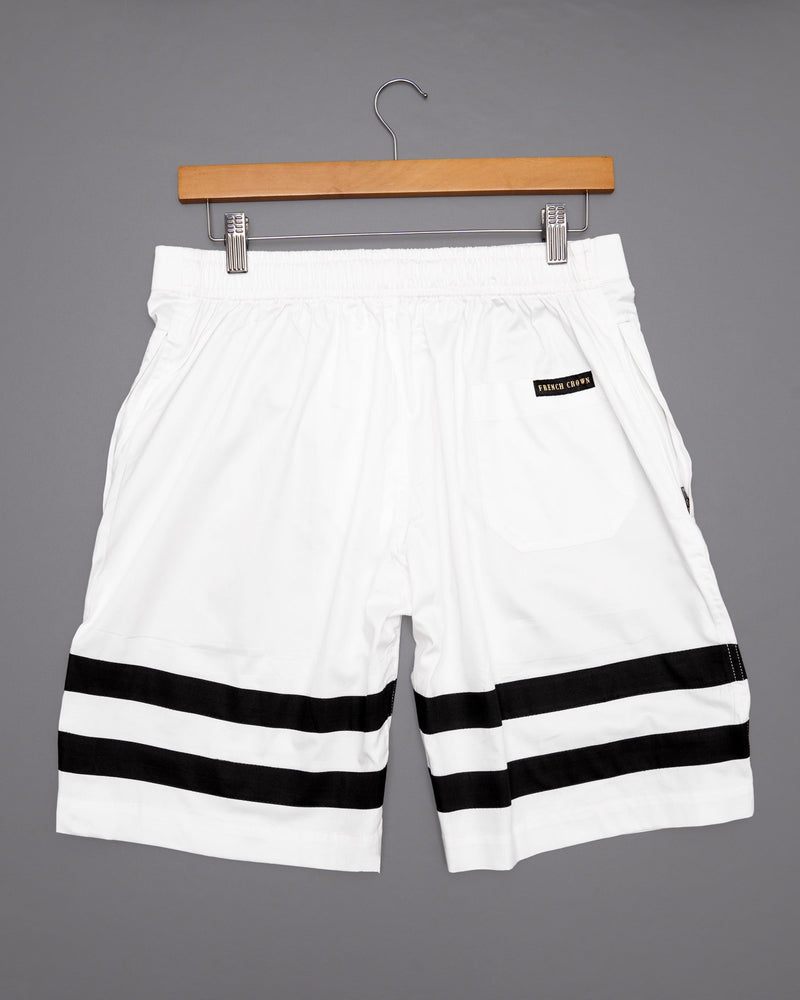 Bright White with Black Striped Designer Premium Cotton Shorts SR110-28, SR110-30, SR110-34, SR110-32, SR110-36, SR110-38, SR110-44, SR110-40, SR110-42