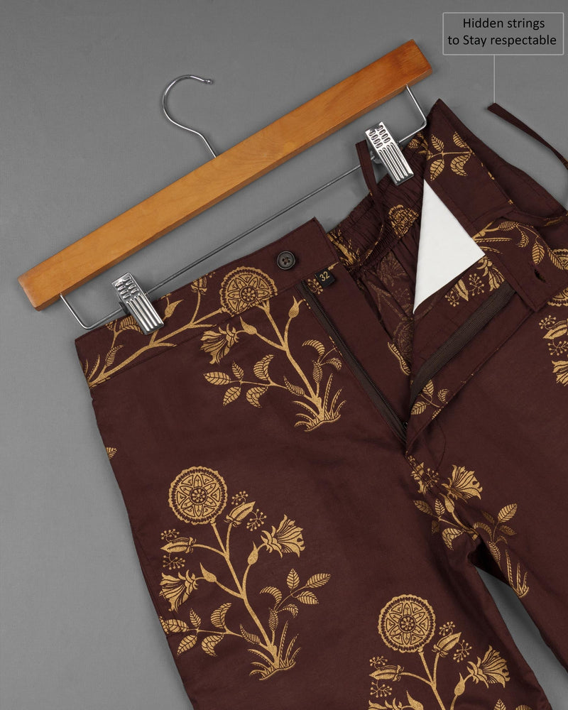 Cork Brown Golden Leaves Printed Premium Cotton Shorts SR114-28, SR114-30, SR114-32, SR114-34, SR114-36, SR114-38, SR114-40, SR114-42, SR114-44