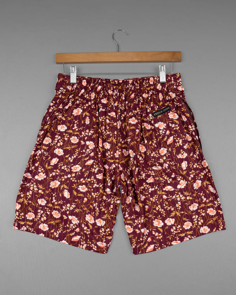 Tawny Port Striped and Floral Printed Premium Tencel Shorts SR115-28, SR115-30, SR115-32, SR115-34, SR115-36, SR115-38, SR115-40, SR115-42, SR115-44