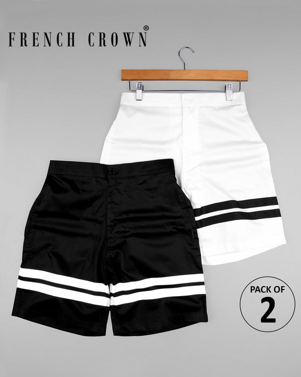 JADE BLACK AND BRIGHT WHITE STRIPED DESIGNER PREMIUM COTTON SHORTS SR142-28, SR142-30, SR142-32, SR142-34, SR142-36, SR142-38, SR142-40, SR142-42, SR142-44