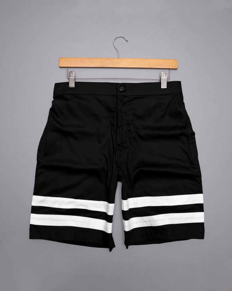 JADE BLACK AND BRIGHT WHITE STRIPED DESIGNER PREMIUM COTTON SHORTS SR142-28, SR142-30, SR142-32, SR142-34, SR142-36, SR142-38, SR142-40, SR142-42, SR142-44