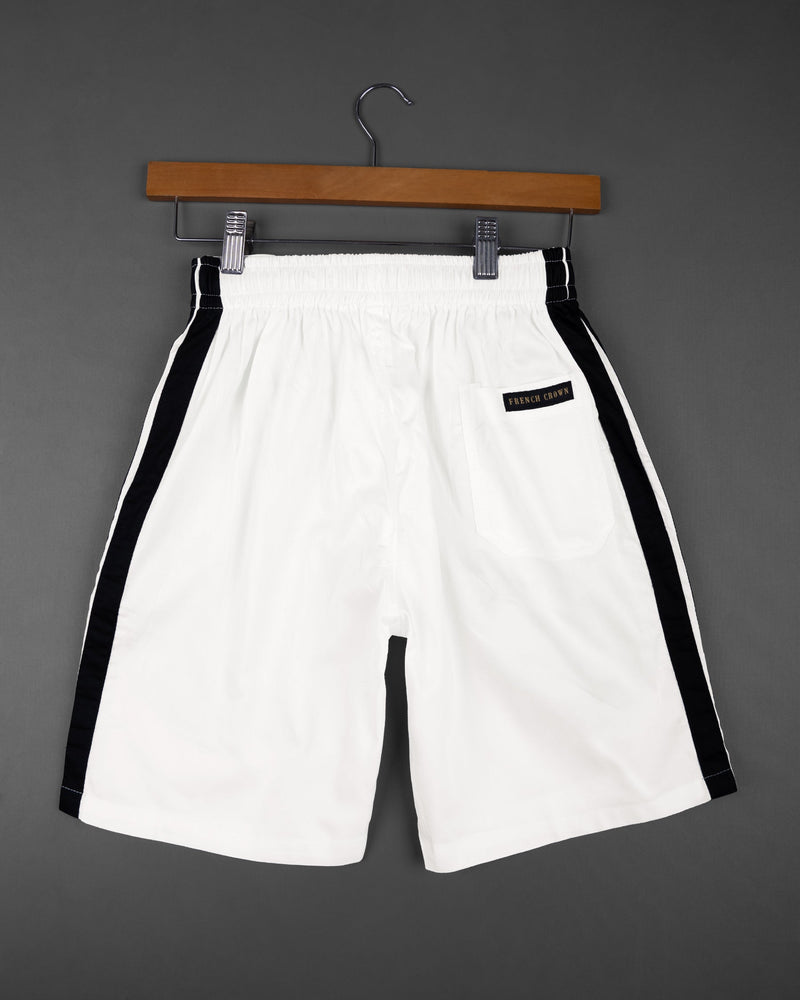 Bright White with Black Striped Super Soft Premium Cotton Designer Shorts SR144-28, SR144-30, SR144-32, SR144-34, SR144-36, SR144-38, SR144-40, SR144-42, SR144-44